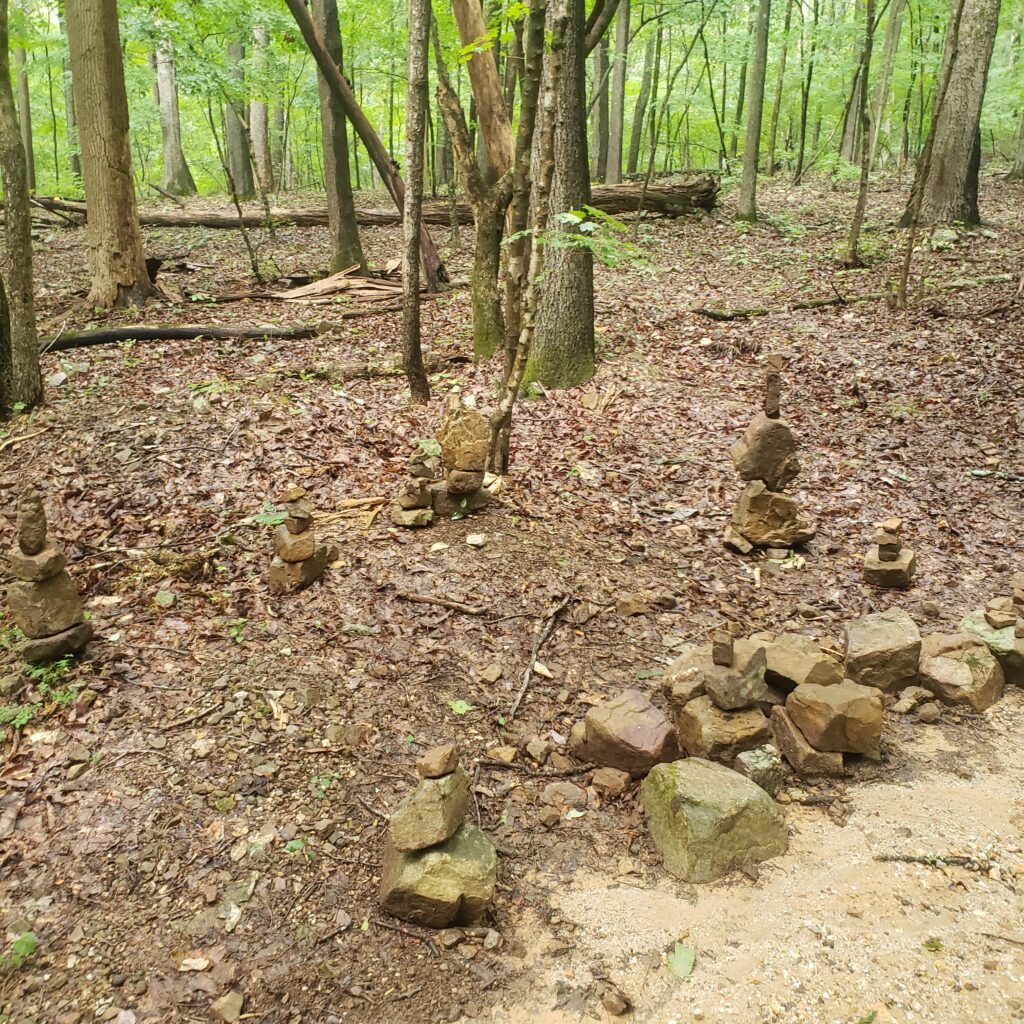 zen statues on trail at sloppy floyd state park